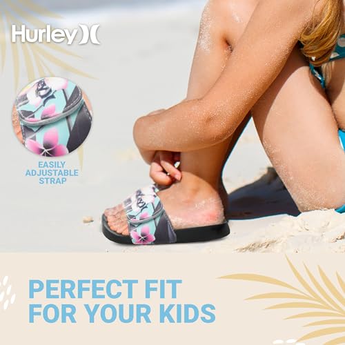 Image of Hurley Kids NAIA Slides Adjustable Strap Slip-On Sandals Indoor and Outdoor EVA Footbed Shower Slides for Girls and Boys
