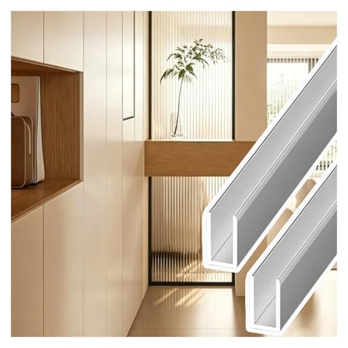 Image of Living Room U Glass Channel 200cm, Aluminum Alloy Shower Door Track for Stabilizing Support, Cuttable Fixed Bath Panel Profile 2pcs(Silver,1/4"(6mm) Thick)
