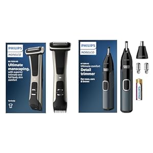 Philips Norelco Exclusive Bodygroom Series 7000 Showerproof Body & Manscaping Trimmer & Shaver, BG7030/49 + Philips Norelco Nose Trimmer 3000, for Nose, Ears, Eyebrows, NT3600/62