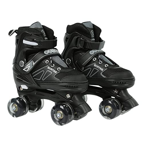 Rollschuhe ohne Räder, leuchtend, klassische Quad-Skates für Mädchen und Jungen, bequem und atmungsaktiv, Rollschuhe für Anfänger, Schwarz S (27 bis 32)