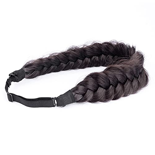 BOBIYA Messy Wide 2 Strands Synthetic Hair Braided Headband Plaited Headband Elastic Stretch Plait Hairband (Deep Brown) - Image 4