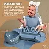 Yum Yum's Baby 10 Pcs Blue Weaning Set - Complete Toddler Feeding Kit w/Sectioned Plate, Suction Bowls, Cutlery with Mouth Guard, Straw Cup, Bib & Mat - Non-Slip - for Toddlers & Baby Gift - Image 5