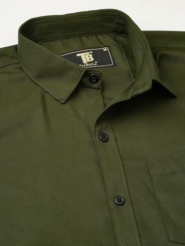 Image of TB Trybuy.in Men's Classic Button-Down Shirt, Olive Army Green, Long Sleeve, Regular Fit, Casual,Business & Formal Wear