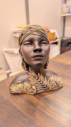 Image of African Lady Face Statue Decorative Showpiece - Luxury Black & Gold Resin Tribal Woman Sculpture for Living Room, Office & Bedroom | Artistic Tabletop Home Decor Gift Item