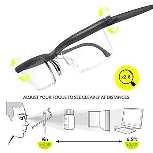 ZUZU Gafas Ajustables instantáneas 20/20 con Caja de Gafas Transparentes - Gafas Ajustables Unisex Visión instantánea 20/20 Lentes 4 una Vez sin Receta Lectura Lentes de conducción