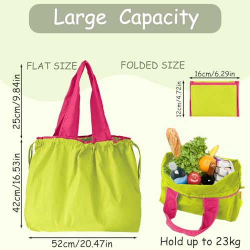 GFYFYZ Shopping Bag Foldable Large Reusable Shopping Bag Washable Shopping Bag Carry Bag with Drawstring and Handle Portable Shopping Bags for Shopping and Travel Outdoor Camping Fluorescent colour - Image 2