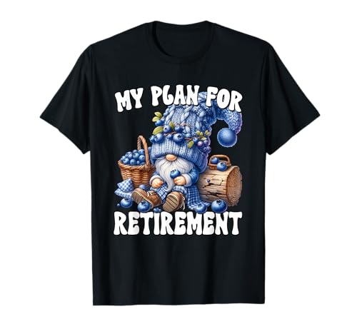Retired Dad Gnome Grandpa With Blueberries Funny Retirement T-Shirt