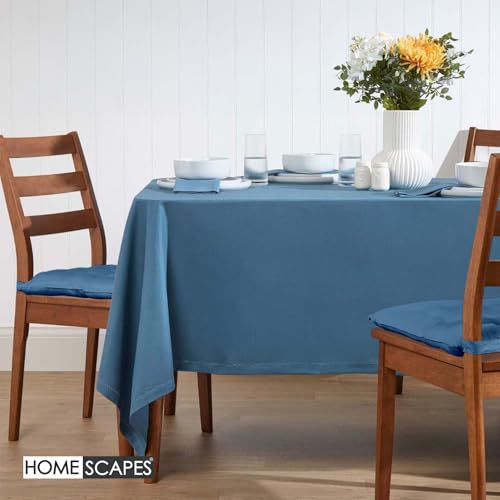 Homescapes Blaue Tischdecke mit Hohlsaum aus 100% Baumwolle 137x137 cm, Tischtuch quadratisch, waschbar & pflegeleicht – Ansicht 2