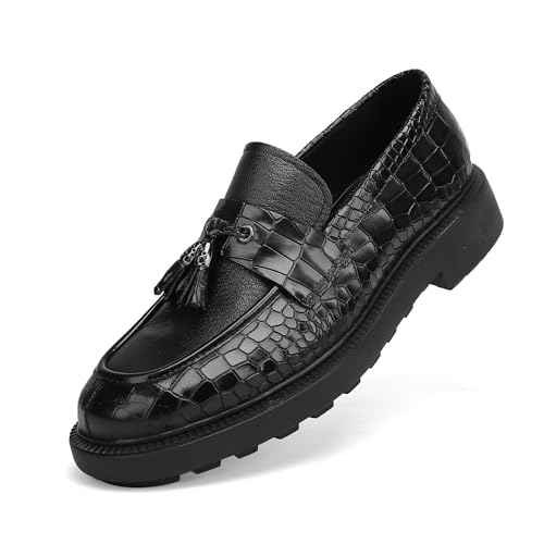 Men's Luxury Tassel Leather Dress Shoes, Classic Casual Tassel Business Penny Loafer Party Shoes Wedding Loafers for Mens