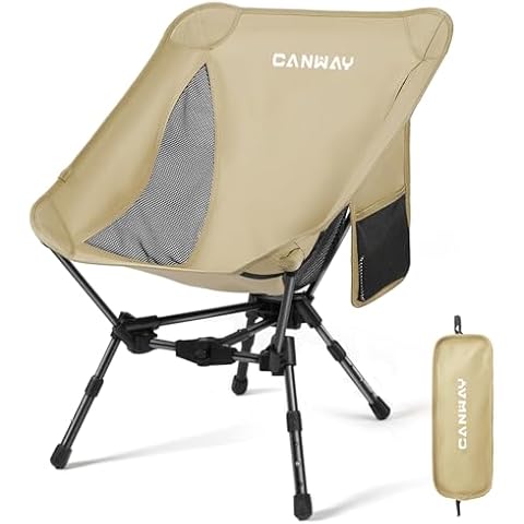 CANWAY Portable Camping Chair, Ultra-Compact and Lightweight Folding Chair for Camping, Beach, Picnic, Lawn Concerts, Hiking, Backpacking, Adjustable Height (Beige) Cover