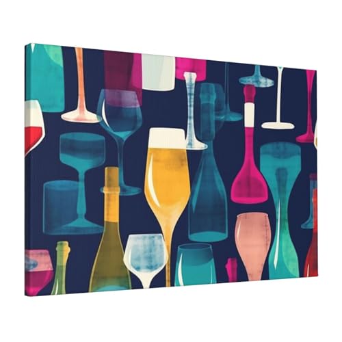 Impression sur toile verres à cocktail et vin grand format 40x60 cm pour déco salon moderne