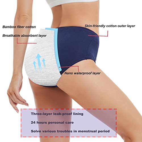 Image of HATSURE Period Underwear for Women Leak Proof Cotton Overnight Menstrual Panties Briefs (Multipack)