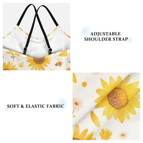 Sunflowers Honey Bees Gnomes Kids Girls 1 Piece Swim Suit Summer Swimwear with Adjustable Straps Quick Dry3