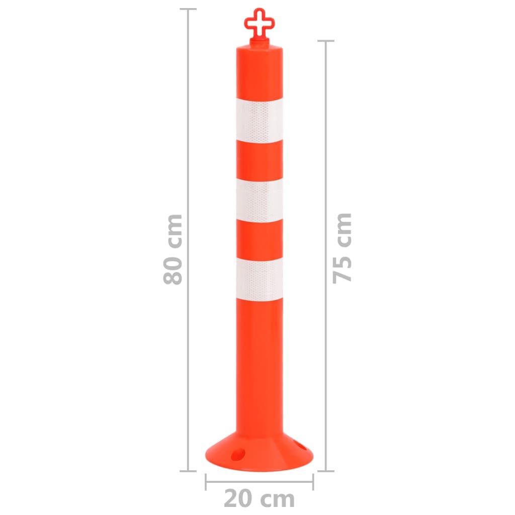 vidaXL 10x Bolardos de Control de Tráfico con Cadena Poste de Bolardo Franjas Plateadas Reflectantes Barrera Aparcamiento Carretera Seguridad PE 75 cm
