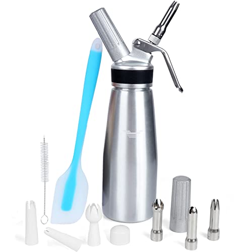 Vech Whipped Cream Dispenser 1 Pint/500Ml Whipped Cream Maker With 3 Decorating Tips, Charger Holder, Cleaning Brush, Spatula, Leak Free Whip Cream Dispenser Not Included N2O Charger (Stainless Steel) #TOP4