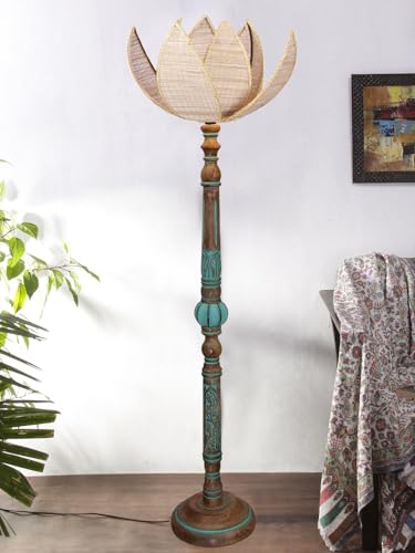 Devansh Mid Century Modern Floor Lamp,Hand Turned Floor Lamp Wood...