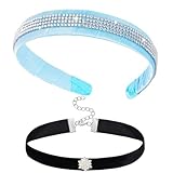 YUSHWENPTY Accesorios Disfraz Halloween, 2 Piezas Accesorios Disfraces Mujer, Diadema Ancha Azul, Collar Gótico Negro para Infantil Adulto, Cosplay, Mascarada, Fiesta (A)