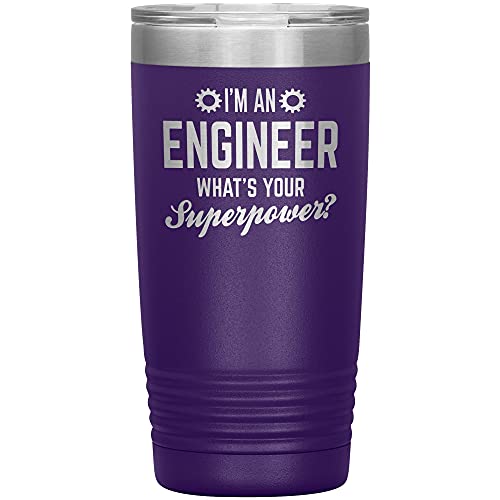 I'm An Engineer What's Your Superpower 20oz Insulated Stainless Steel Tumbler Mug | Engineer Gifts | Engineer Mug | Funny Engineer Gifts | Funny Engineer Mug | Funny Coworker Mug (Purple)