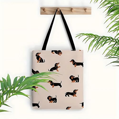 dalerno Dackel Tasche für Damen – Lustige Stofftasche mit Dackel Motiv, ideal als Einkaufstasche, Geschenk für Hundefans, Hundehalterinnen & Dackelliebhaber Dachshund – waschbar