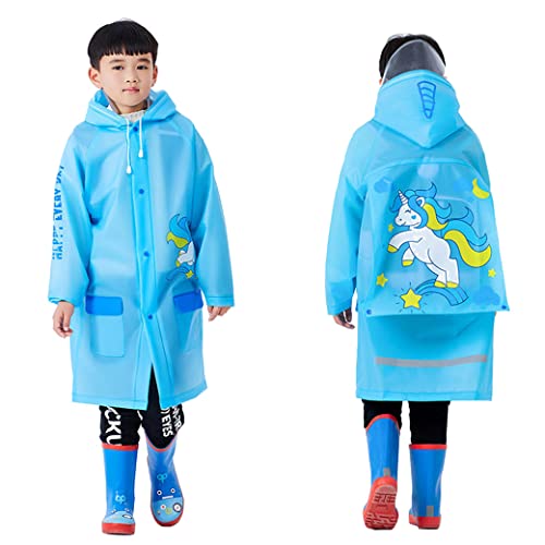 Qteclor Kids Raincoat Jacket Girl Boy Age 6-13 Year Cartoon Rain Poncho With School Bag Cover Outdoor Camp Cycle #TOP19