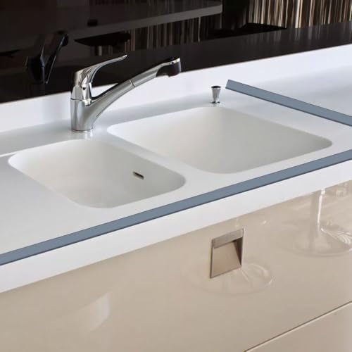 Azlanway Schwallschutzleiste Dusche Selbstklebend, 2M Begehbare Dusche Boden Wassersperre, Water Stopper Strip für Nass- und Trocken-Trennung, Duschschwelle Wasserdamm für Bad und Küche (Grau)