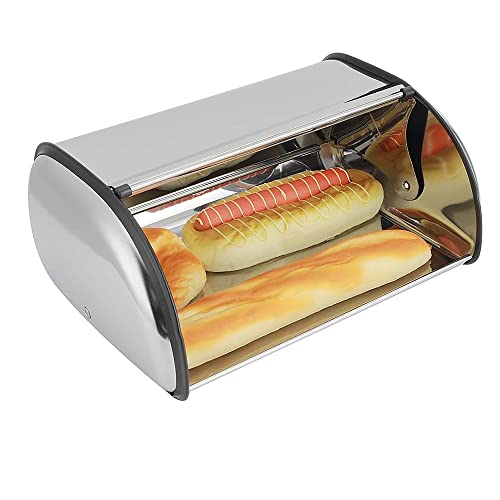 Belfoyer Corbelle à pain inox boîtes à pain métal avec couvercle coulissant 45 cm rangement...