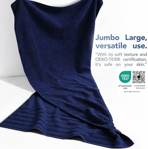 American Soft Linen 100% Turkish Cotton Jumbo Bath Towels in Navy Blue, Jumbo 35 x 70 inches - 2