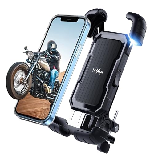 Nyxia® Soporte Movil Moto y Bicicleta | Antivibración Giratorio 360º | Cierre de Seguridad Compatible con Teléfono Móvil iPhone 16 15 14 13 12 Smartphone 4,7” - 6,8”