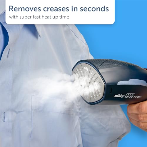 Minky Handheld Garment Steamer, Steam Pro+ Range, Handheld Travel Iron, 250ml Water Tank, 30 Second Fast Heat-Up Time, 1500W, 2 in 1 Fabric and Lint Brush, Blue - Image 4