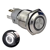 Ulincos Momentary Push Button Switch U16F1 1NO1NC Silver Stainless Steel Shell with 12V White LED Ring Suitable for 16mm 5/8