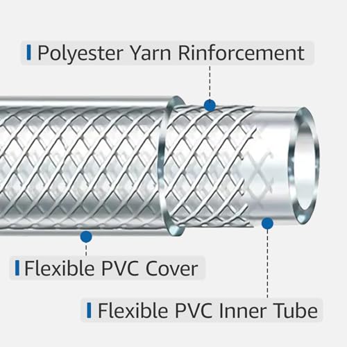 Tonbey XA-WSTMGID12-10FT 1/2 Inch Id X 10 Ft High Pressure Clear Flexible Pvc Tube,Heavy Duty Braided Clear Plastic Vinyl Tubing,Flexible Reinforced Vinyl Hose Tubing thumb #1