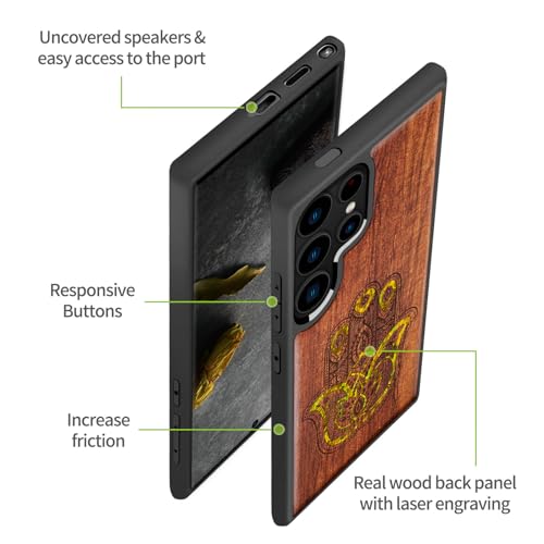 Coque pour Galaxy S24 Ultra étui bois Hamsa pour style unique au quotidien