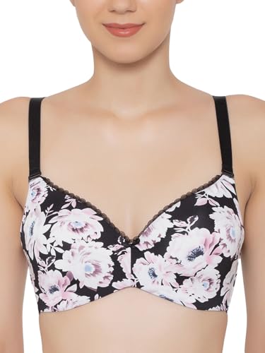Image of Triumph Midnight Garden Bra for Women Padded Non Wired Seamless Bra Floral Printed T-Shirt Bra Wireless Full Coverage Lingerie Detachable Silky Straps with Elegant Lace Trim Pack of 1