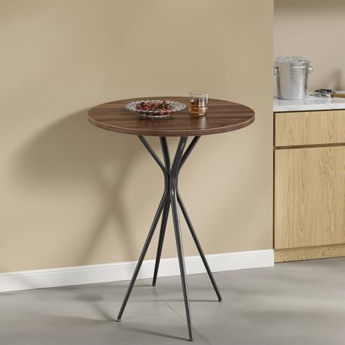 Image of VASAGLE Bar Table, Round Cocktail High Top Pub Bistro Table for Events Party, Kitchen Dining, Home Bar, 23.6 x 23.6 x 41.3 Inches, Metal Frame, Modern Style, Easy to Assemble, Natural Walnut and Black
