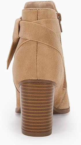 PiePieBuy Women's Tie Knot Chelsea Pump Ankle Boots Closed Toe Stacked Heel Booties Shoes - Image 5