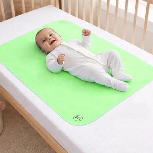 Image of Btag Baby Waterproof, Super Soft Fast Drying Mattress Protector | Extra Absorbent, Anti-Itching Sheet for New Born,Toddler (Size 50x70 cm, Pack of 1, Green)