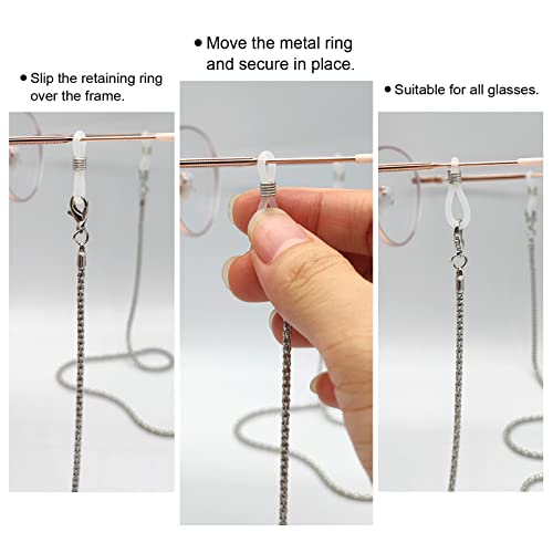 Quacc 3pcs Eyeglass Chains Metal Neck Cord Sunglass Neck Strap Holder with 6 Pair Anti-slip Loops Spectacles Straps Lanyard Eyewear Straps for Men and Women (Silver Golden Black) - Thumbnail 6