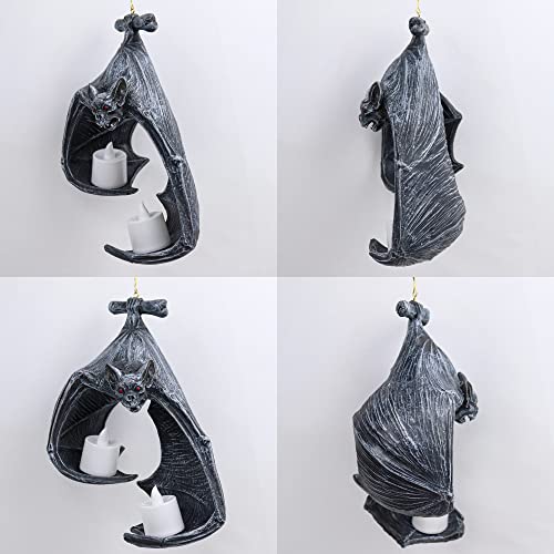 Bat Tealight Candle Holder Gothic Wall Sconce Figurine Holder Halloween Hanging Decoration For Fireplace Garden Home Patio (Resin, Black) #TOP5