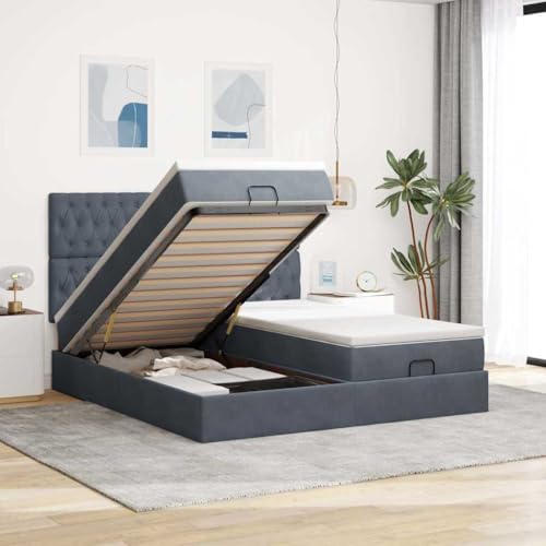 Amorsee Boxspringbett 200x200 cm mit Bettkasten & LED - Polsterbett 200x200 cm mit Matratze und Topper - Boxspringbett mit Stauraum - Bett komplett - Stauraumbett 200x200 cm Dunkelgrau#9