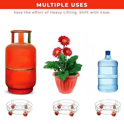 Image of PANCA Gas Cylinder Trolley with Wheels for Kitchen | Stainless Steel LPG Cylinder Stand | Easy Moving Gas Trolley for Home, Water Can & Plant Pots | Heavy Duty