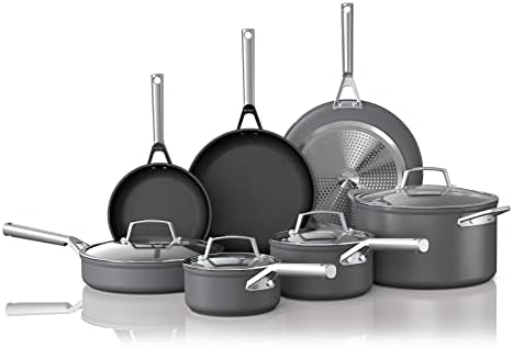 Ninja C39800 Foodi NeverStick Premium 12-Piece Cookware Set, Hard-Anodized, Nonstick, Durable & Oven Safe to 500°F, Slate Grey