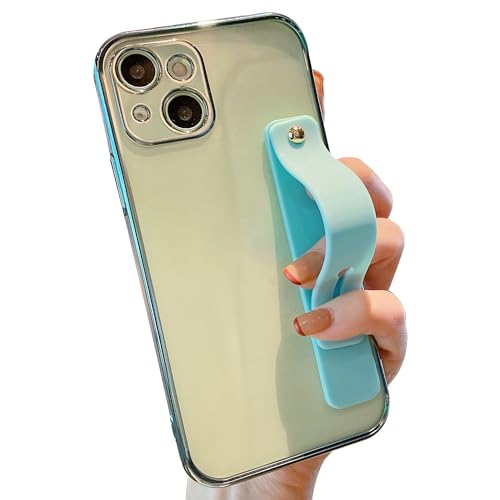 【KOOLRIVER】スマホケースカバー・アイフォン15用 クリアケース カバー 透明 TPU 持ち手 ベルト スマホバンド 落下防止ベルト 片手操作 取っ手 ソフトケース おしゃれ かわいい レディース ストラップ穴 Apple アイフォン 15 アップル アイフォン15[アイフォン 15(グリーン)]