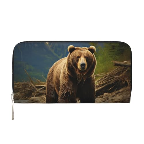 Pu Leather Wallet For Women Girl, Zip Around Credit Card Holder Brown Bear Long Wallet Clutch Purse Waterproof Travel Handbag