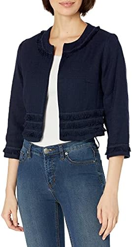 Karl Lagerfeld Paris Women's TWEED OPEN FRONT JACKET, Navy, XL