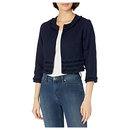 Karl Lagerfeld Paris Women's TWEED OPEN FRONT JACKET, Navy, XL