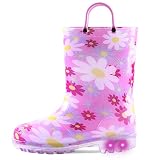 K KomForme Toddler Light Up Rain Boots Patterns and Glitter Rain Boots for Girls Boys with Handles,P