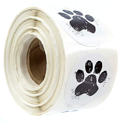 500 Dog Paw Print Stickers - 1.5" Round Labels on a Roll by SBLABELS