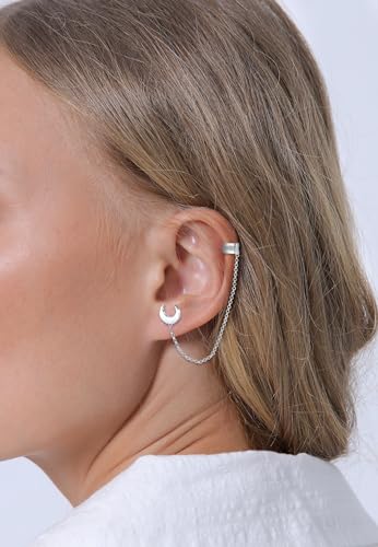 Elli Earcuff 925 Sterling Silber Ohrmanschette Damen Ohrring mit Kette für Frauen Ohrstecker Stern Halbmond Astro Durchmesser 7mm Helix… – Ansicht 6