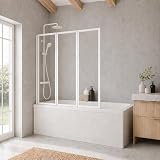 Schulte Duschwand für Badewanne Smart 127x121 cm, 3-teilig, Alpinweiß