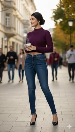 Image of Winter Woolen Blouse for Women | Stretchable Winter Wear Full Sleeve Round Neck Pullover | Geometry Knitted Design | Free Size Up to 38 Bust Thermal Wool Blouse Purple